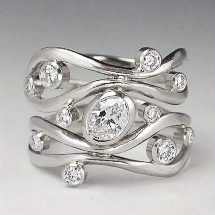 Vintage Silver-tone Irregular Cubic Zirconia Ring