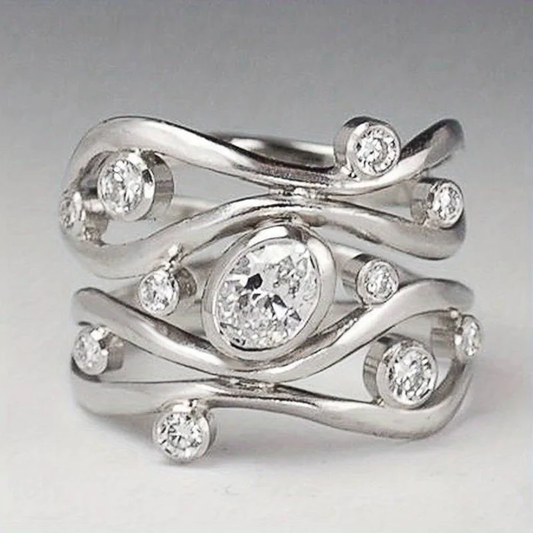 Vintage Silver-tone Irregular Cubic Zirconia Ring