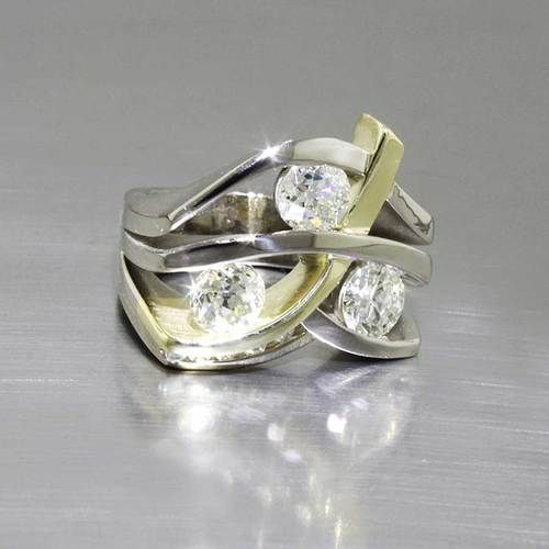 Vintage Gold-tone and Silver-Tone Cubic Zirconia Ring