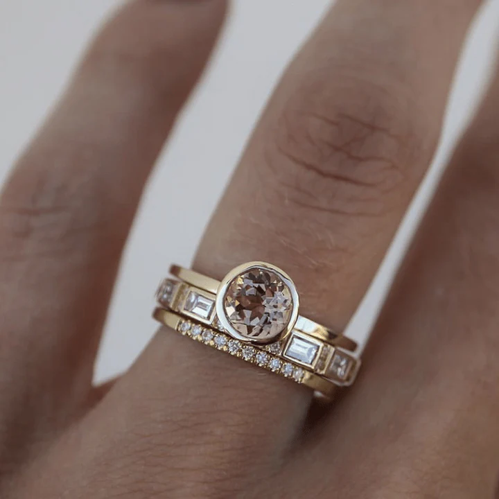 Vintage Gold-tone Double-Set Crystal Ring