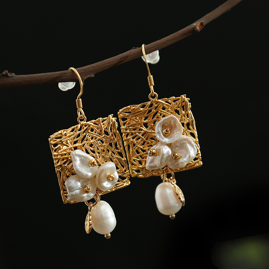 Vintage white Bead and flower earrings