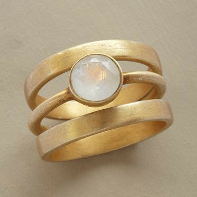 Vintage golden and silver-tone double-set Milky Stone ring