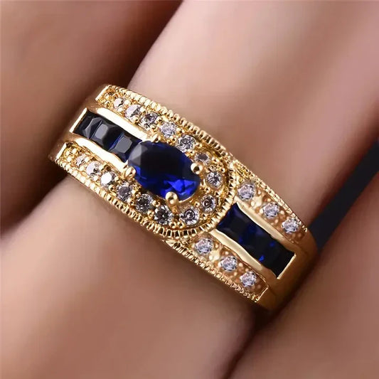 Vintage Brilliant Blue Gold-tone Ring