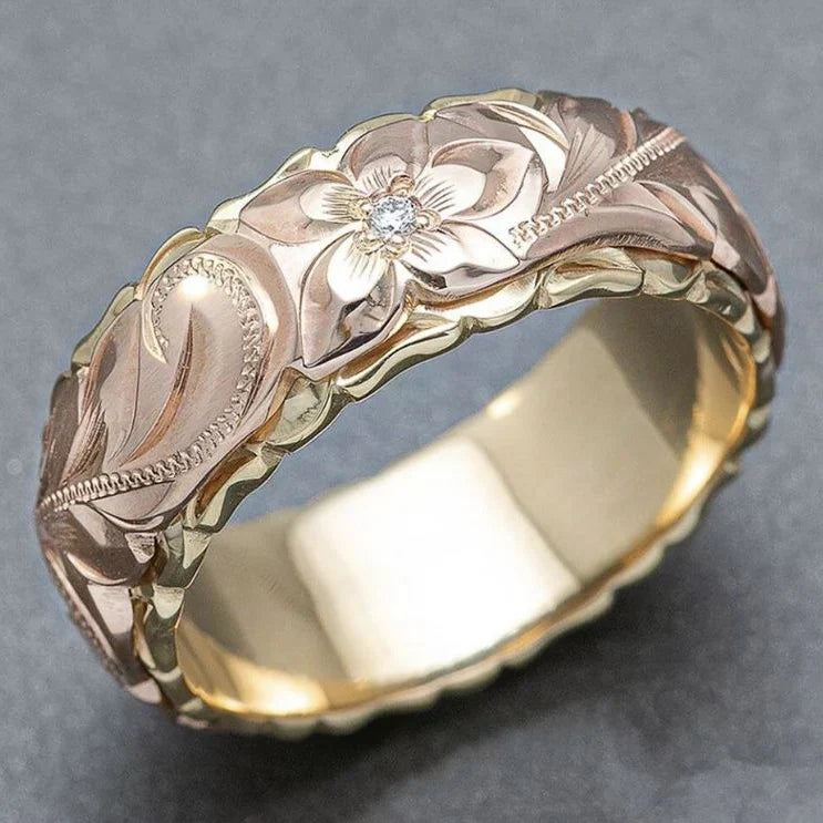 Vintage golden rose flower ring