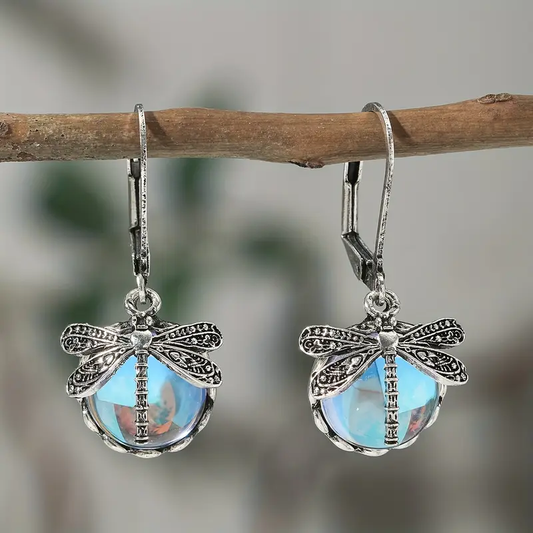 Silver-tone blue crystal dragonfly earrings