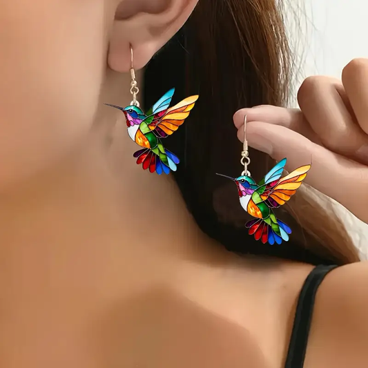 Colourful hummingbird earrings