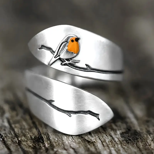 Silver-tone adjustable bird ring
