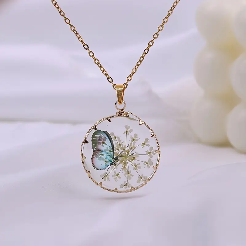 Gold-tone floral butterfly necklace