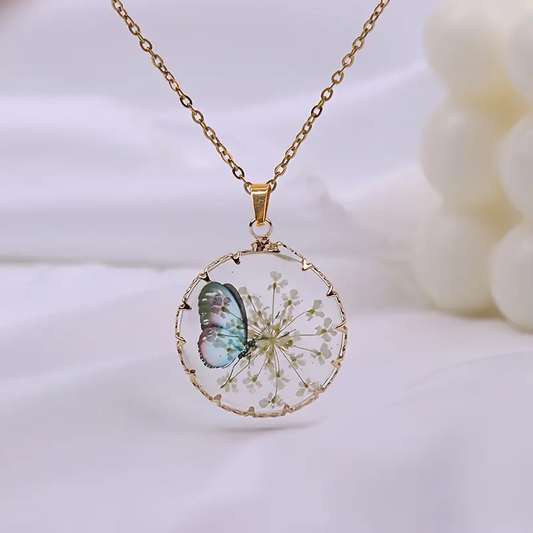Gold-tone floral butterfly necklace