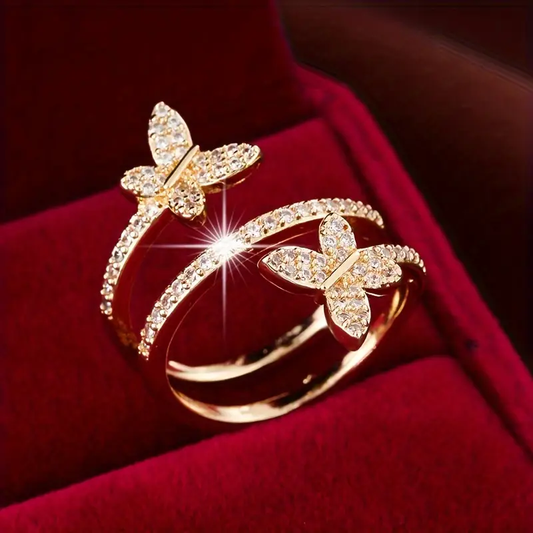 Adjustable cubic zirconia butterfly ring