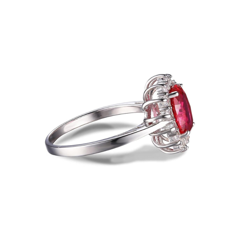 Classic Ruby Halo Ring | White Gold-tone