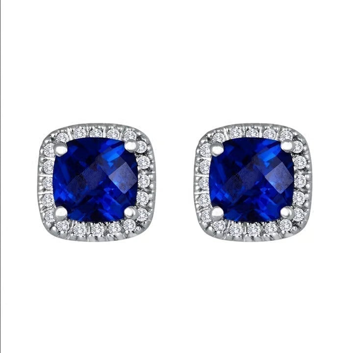 Square Blue Accent Earrings | White Gold-tone