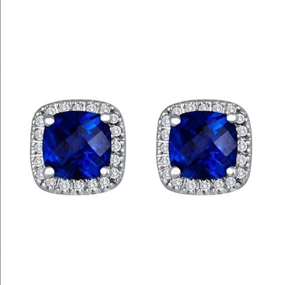Square Blue Accent Earrings | White Gold-tone