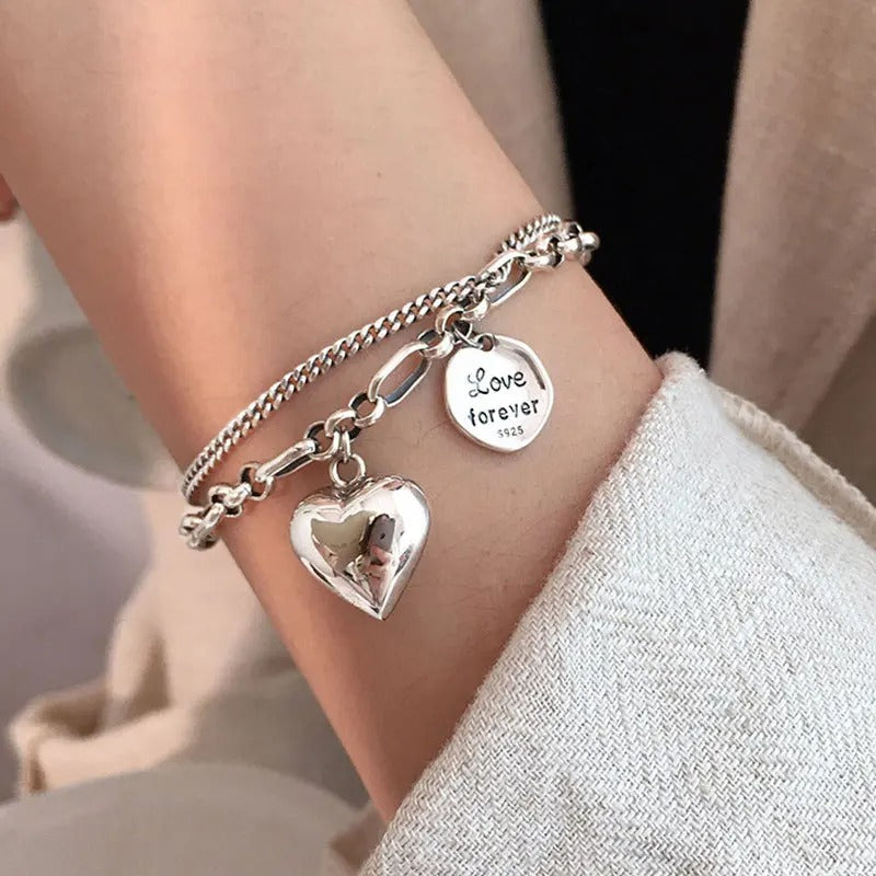 Silver-tone Love Forever Engraved Bracelet + 2 Free Charms