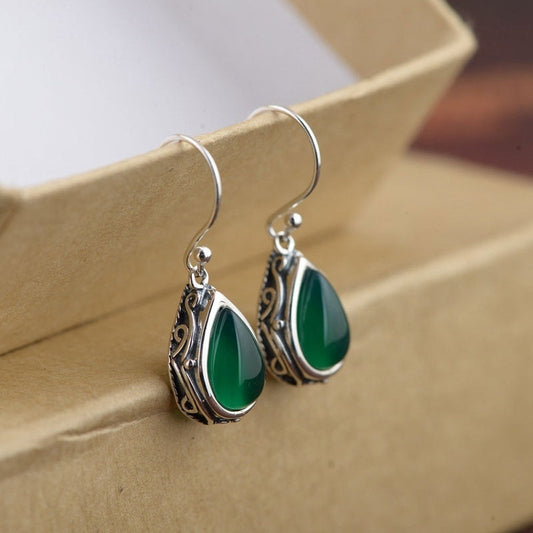 Silver-tone emerald stone earrings