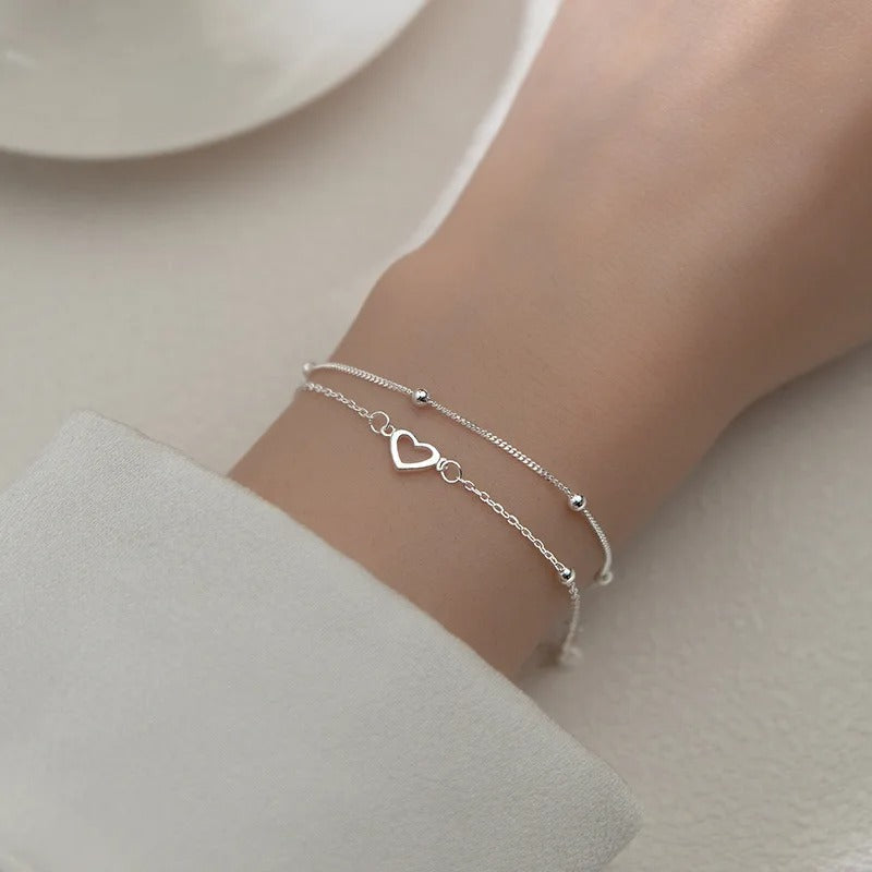Fine Silver-tone Heart Bracelet