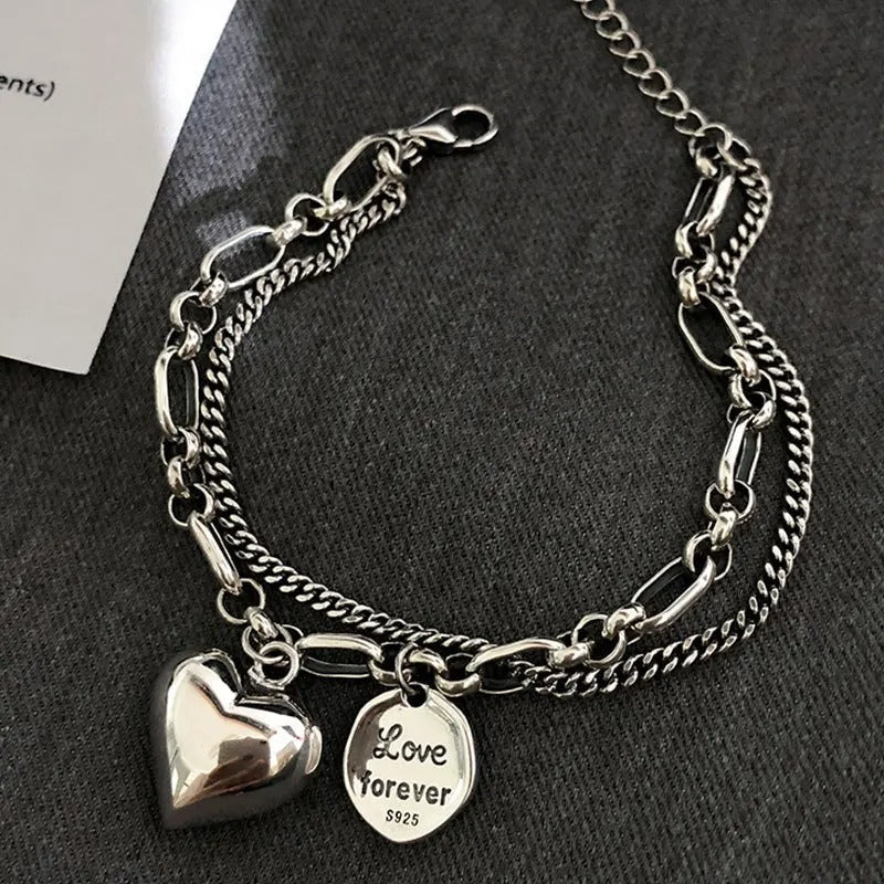 Silver-tone Love Forever Engraved Bracelet + 2 Free Charms