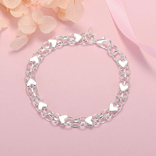 Silver-tone Chain and Heart Bracelet