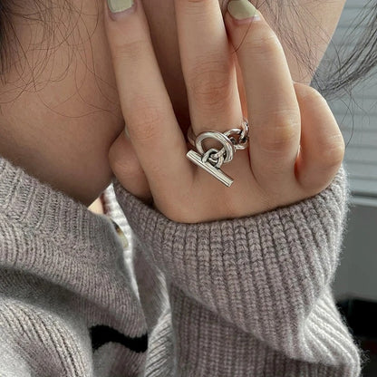 Adjustable Silver-tone Design Ring