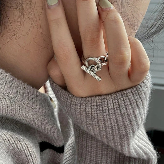 Adjustable Silver-tone Design Ring