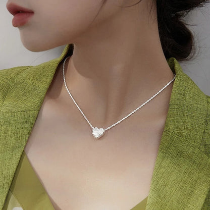 Silver-tone Engraved Heart Necklace