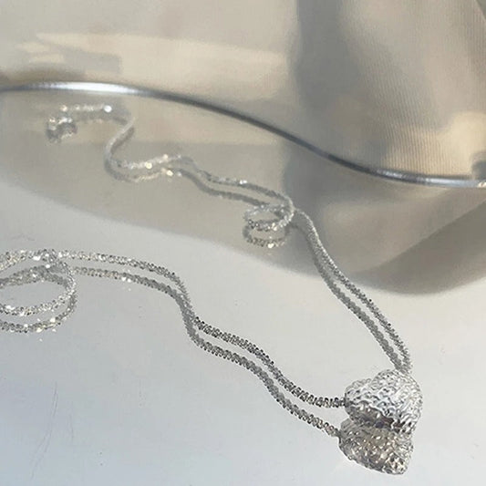 Silver-tone Engraved Heart Necklace