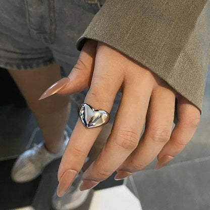Adjustable Silver-tone Heart-Shaped Ring