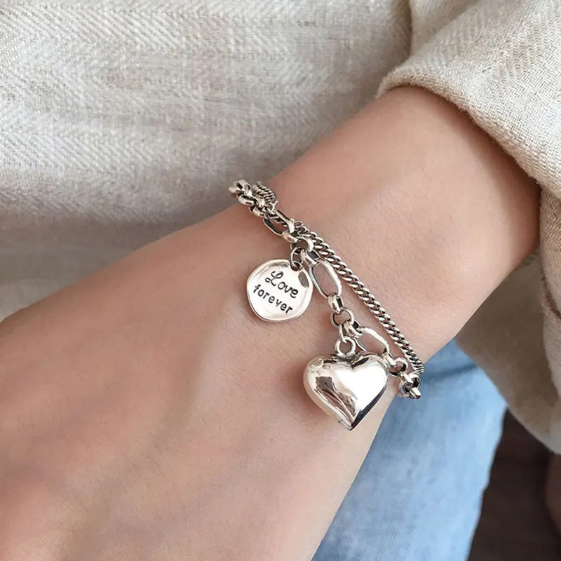 Silver-tone Love Forever Engraved Bracelet + 2 Free Charms