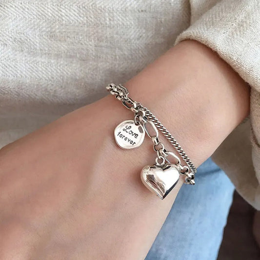 Silver-tone Love Forever Engraved Bracelet + 2 Free Charms