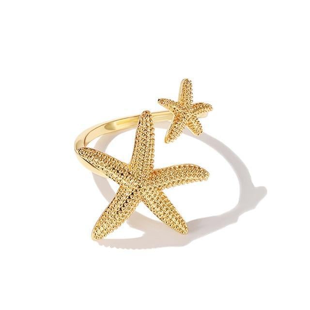 Adjustable Silver-tone and Gold-tone Starfish Ring