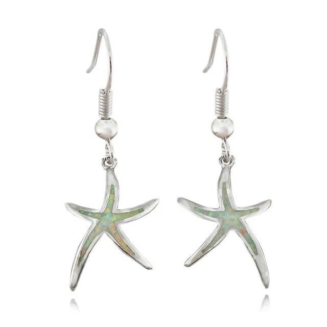 Silver-tone and Iridescent Starfish Earrings