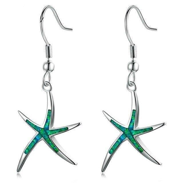Silver-tone and Iridescent Starfish Earrings