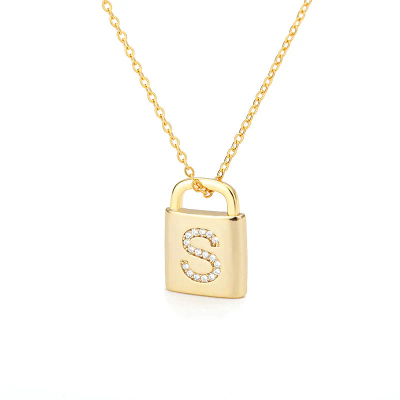Gold-tone Initial Padlock Necklace