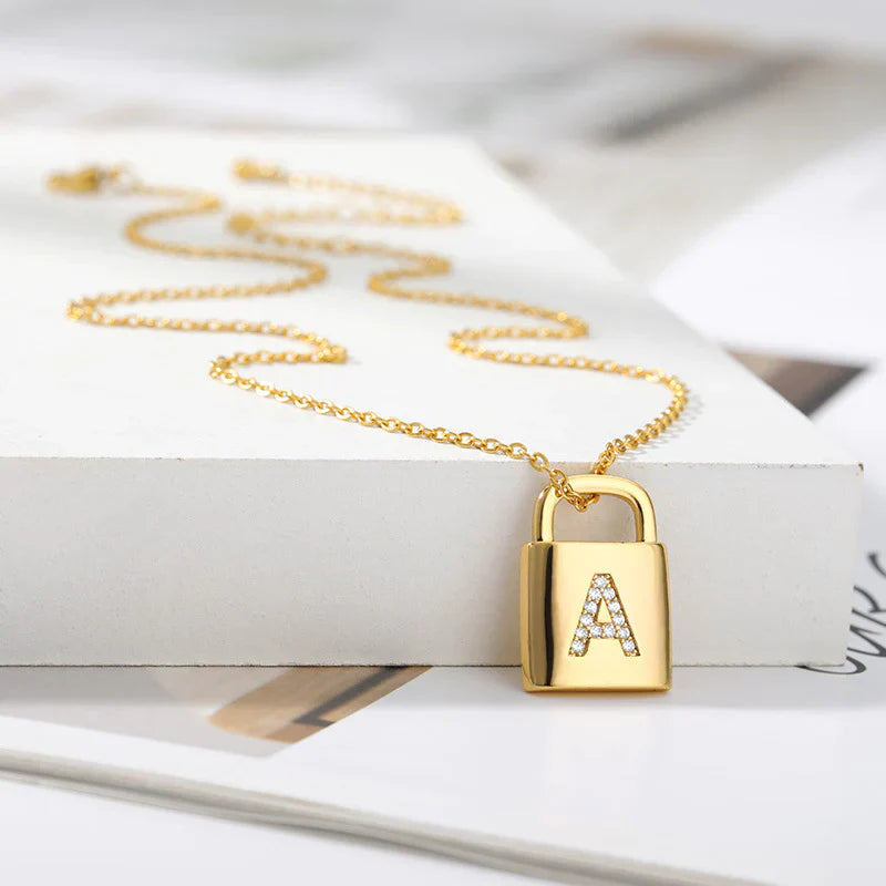 Gold-tone Initial Padlock Necklace