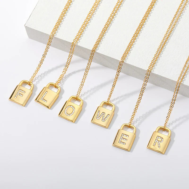 Gold-tone Initial Padlock Necklace